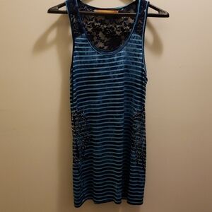 Urban Mango Striped Lace Detail Oversized Tank Top